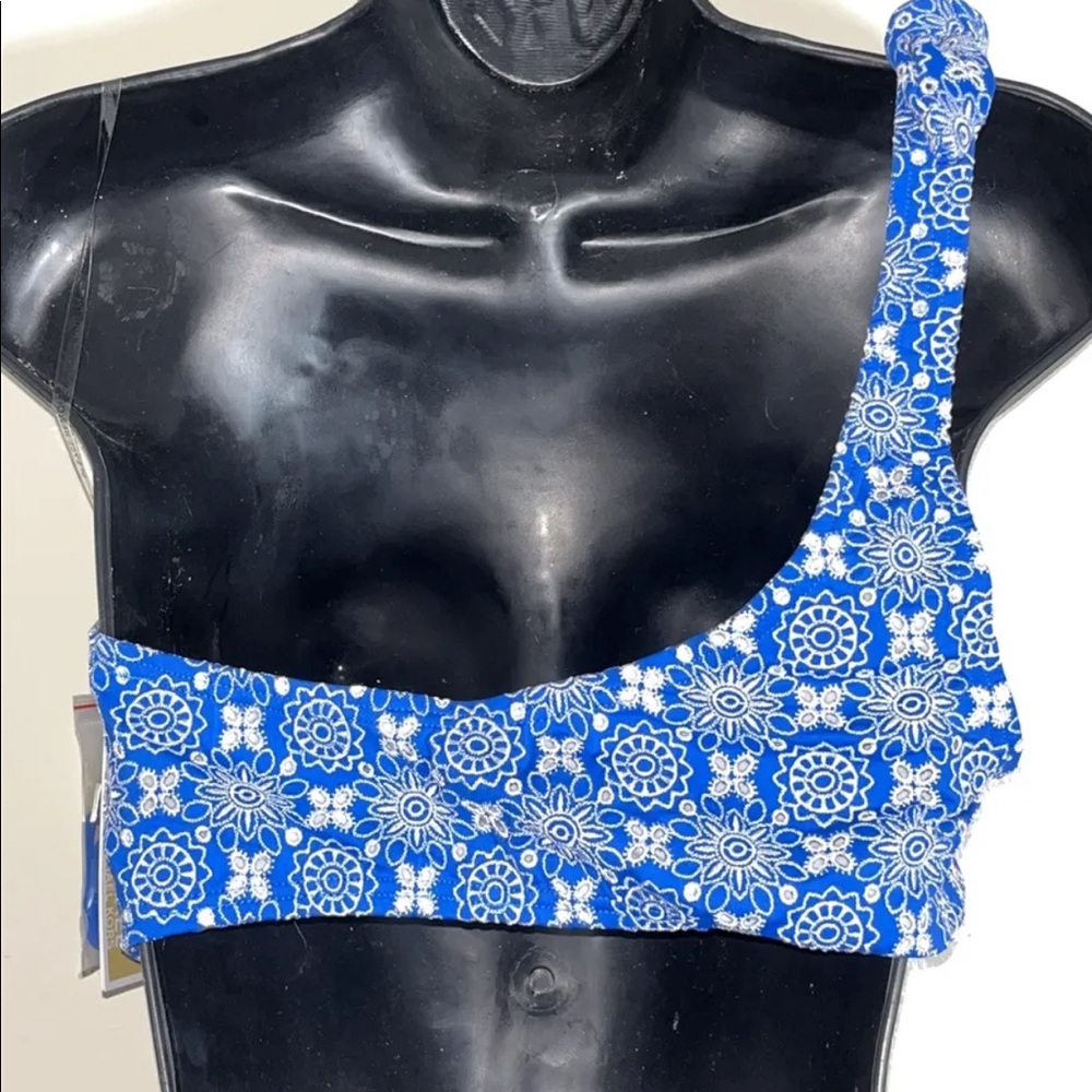 Michael Michael Kors Women's Printed One-Shoulder Bikini Top Blue Size Large - Picture 5 of 6